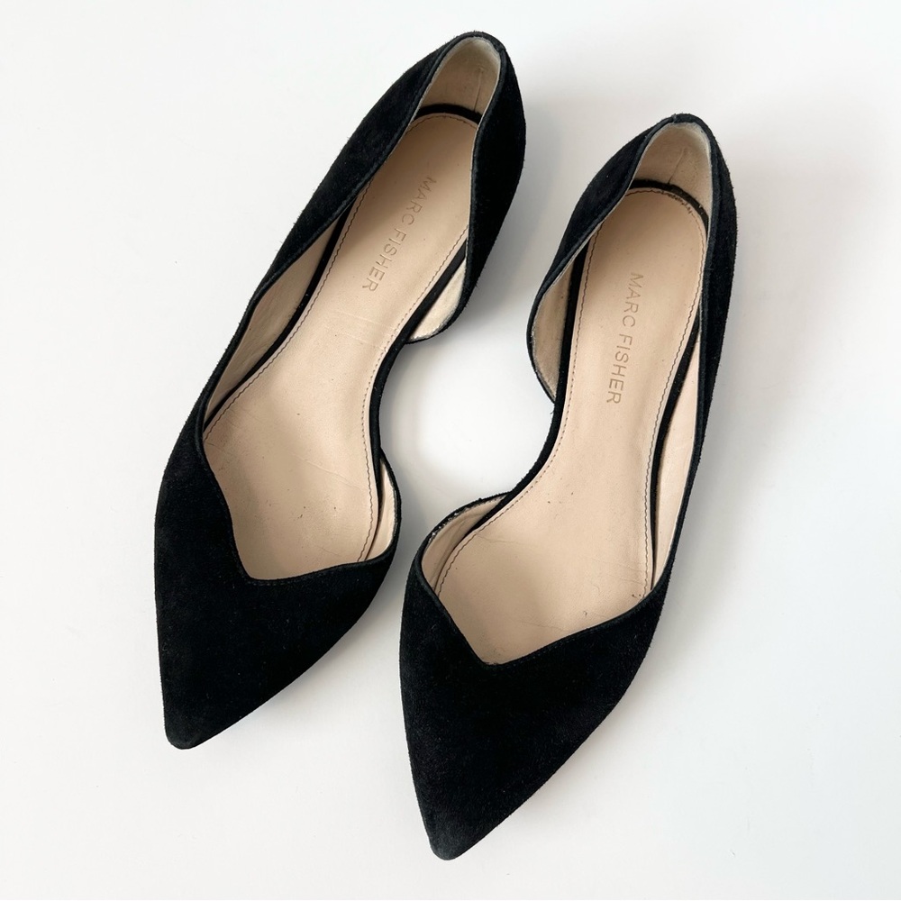 Marc Fisher Black Suede Pointed D’Orsay Flats